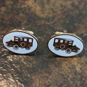 VTG Signed Avon White Gold Enameled Antique Old Model T Car Gold Tone Cufflinks